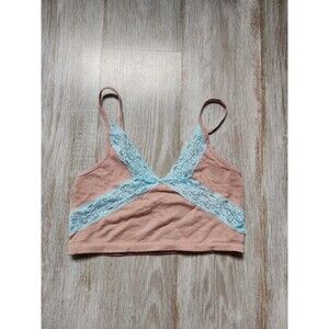 Urban Outfitters Out From Under Bralette Crop Top Brown Blue Lace Detail Sz XS